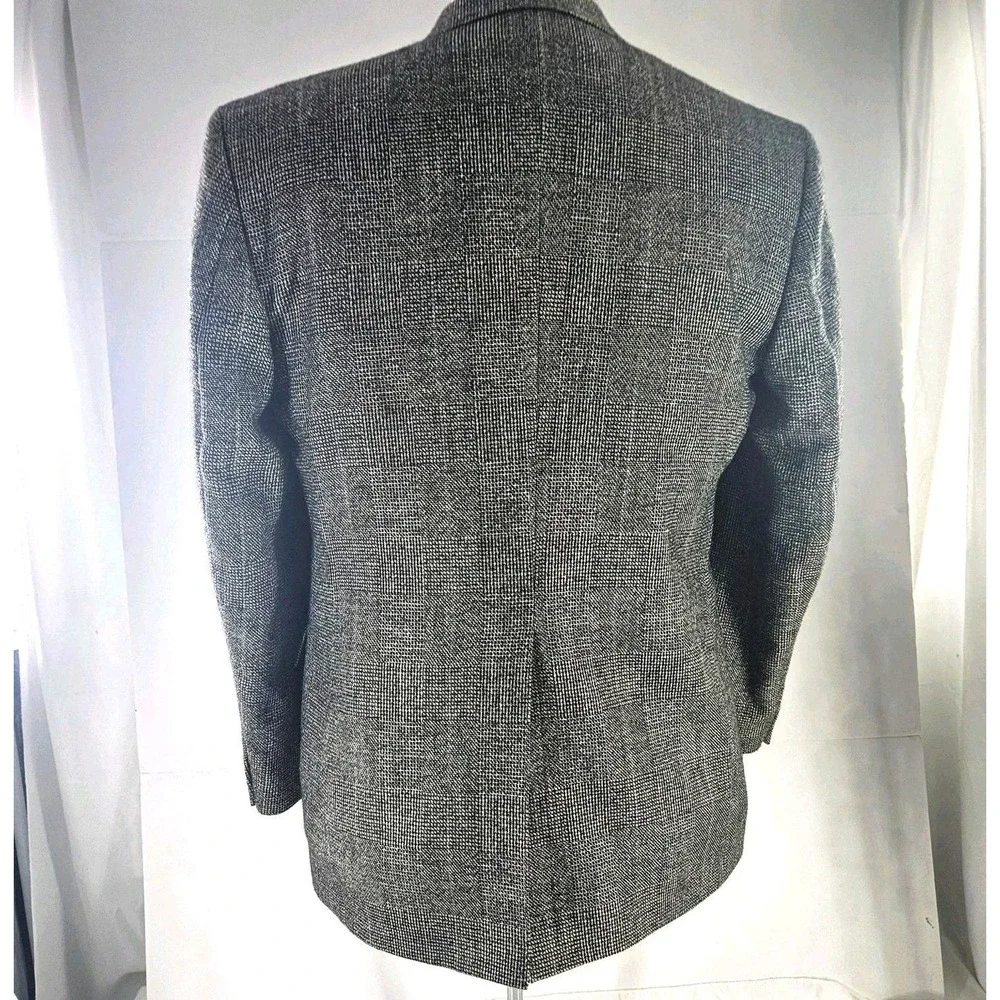 Vtg 90s Haggar Black White Blue Plaid Wool Tweed Sports Coat Blazer Med ~40R USA